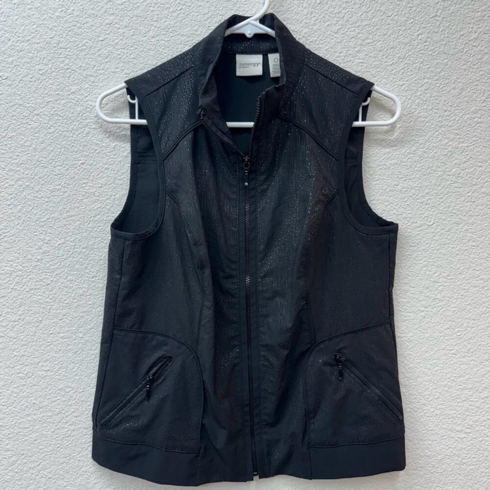 Chico's Zenergy Vest Women's Size 0 S Black Metallic Zip Up Activewear studded